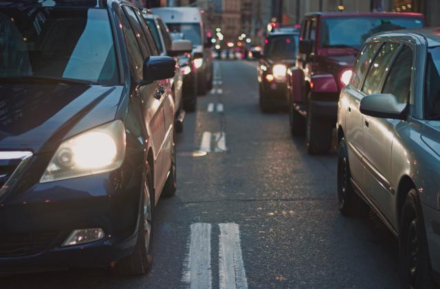 Cars stuck in traffic.