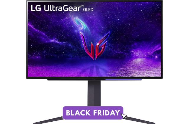 LG 27-inch Ultragear OLED QHD Gaming Monitor. A text overlay reads "Black Friday."