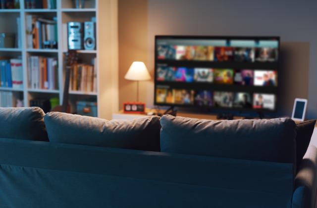 Video on demand menu on a smart TV screen, entertainment and movies concept