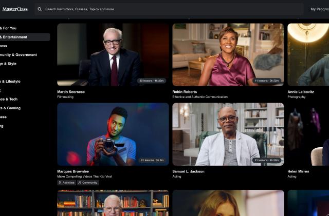 A screenshot from the MasterClass online learning platform. 