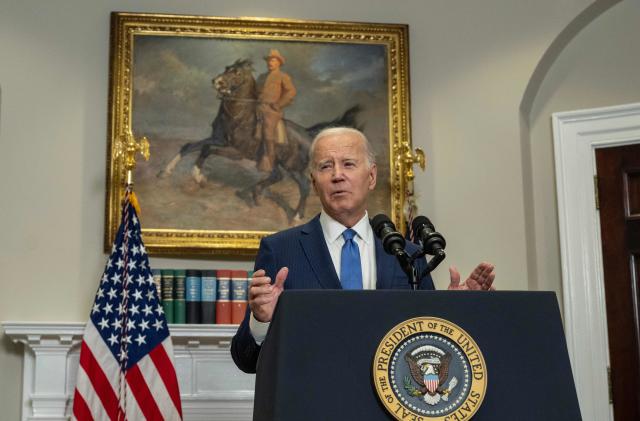 US President Joe Biden speaks about artificial intelligence (AI), in the Roosevelt Room of the White House in Washington, DC, on July 21, 2023. Reflecting the sense of urgency as AI rips ever deeper into personal and business life, Biden was meeting at the White House with top representatives from Amazon, Anthropic, Google, Inflection, Meta, Microsoft, and OpenAI. (Photo by ANDREW CABALLERO-REYNOLDS / AFP) (Photo by ANDREW CABALLERO-REYNOLDS/AFP via Getty Images)