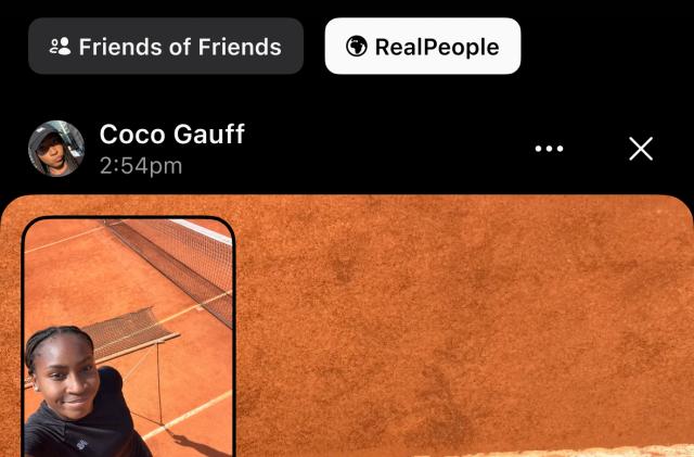 BeReal's RealPeople feed, featuring a post from Coco Gauff.